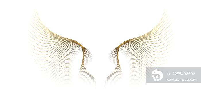 Abstract symmetry bird wings dots line pattern luxury gold light isolated on transparent background.