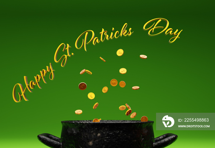 Pot of gold with the text Happy St. Patricks Day on a green background