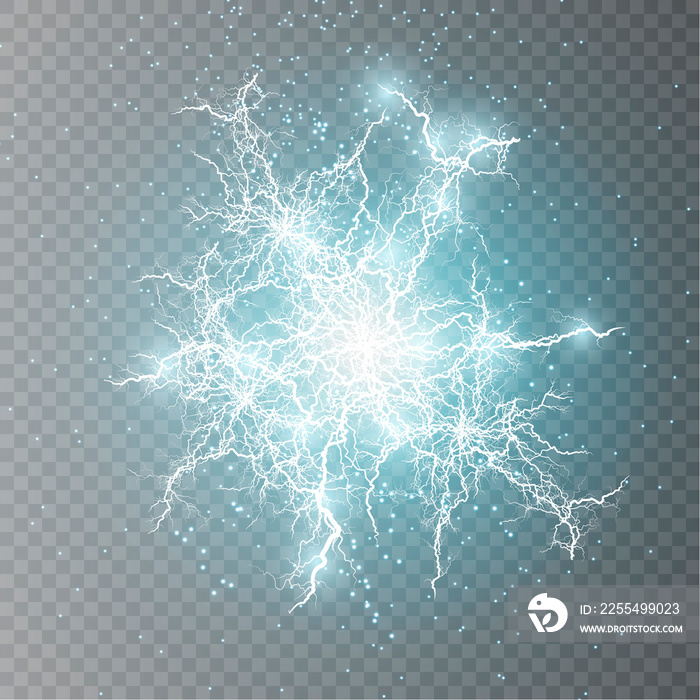 Lightning flash light thunder sparks on a transparent background. Fire and ice fractal lightning, plasma power background vector illustration. Lightning flash light PNG.