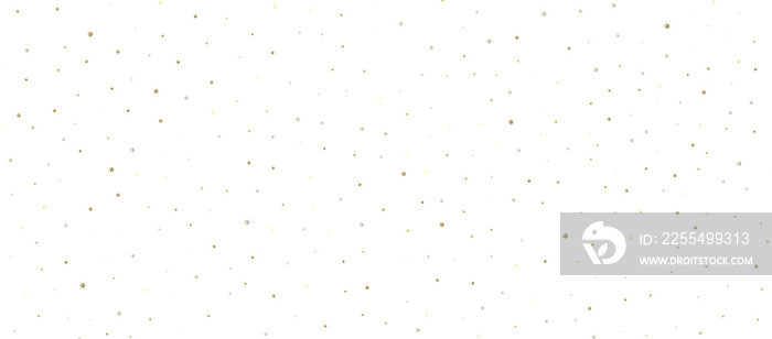 Banner with golden decoration. Festive border with falling glitter dust and stars.