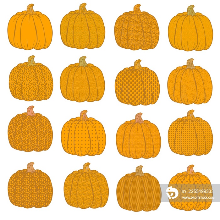 Autumn Halloween set pumpkins for stickers and accessories and notebooks and fabrics and wrapping paper