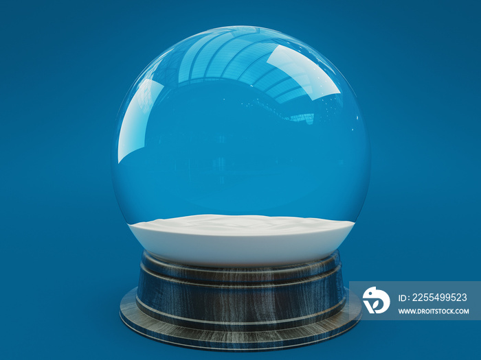 Beautiful snow ball or snowglobe empty inside. 3d rendering