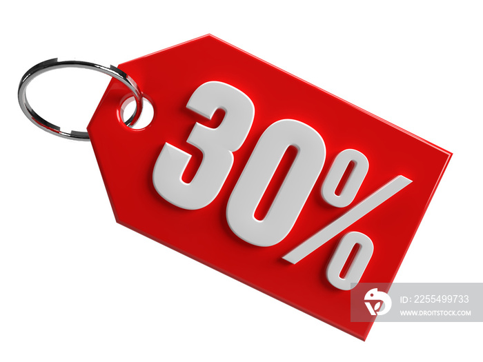 Tag 30 percent off promotion 3d rendering isolated