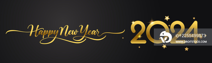 2024 Happy New Year in golden design, Holiday greeting card design.