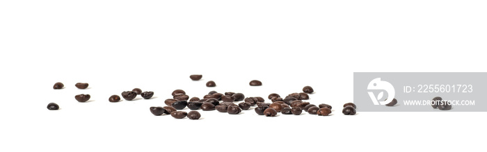 coffee beans scattered on a white background