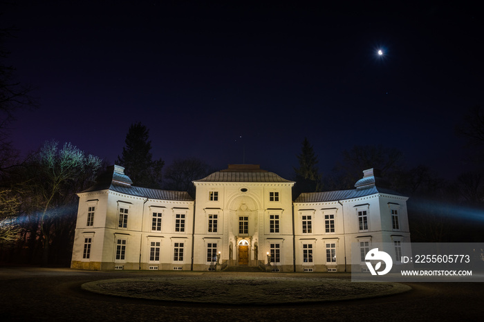 Myslewicki palace in Lazienki Park at night  in Warsaw, Poland