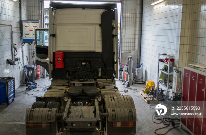 truck in a car workshop