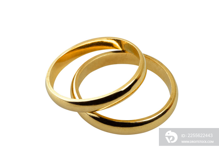 Old wedding rings together isolated - clipping path