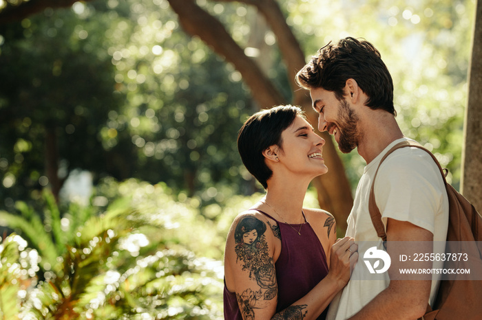 Tourist couple in romantic mood outdoors