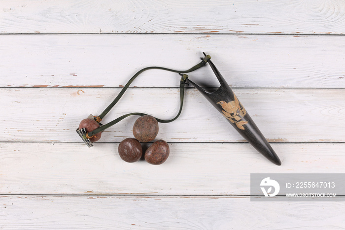 slingshot of David on white background