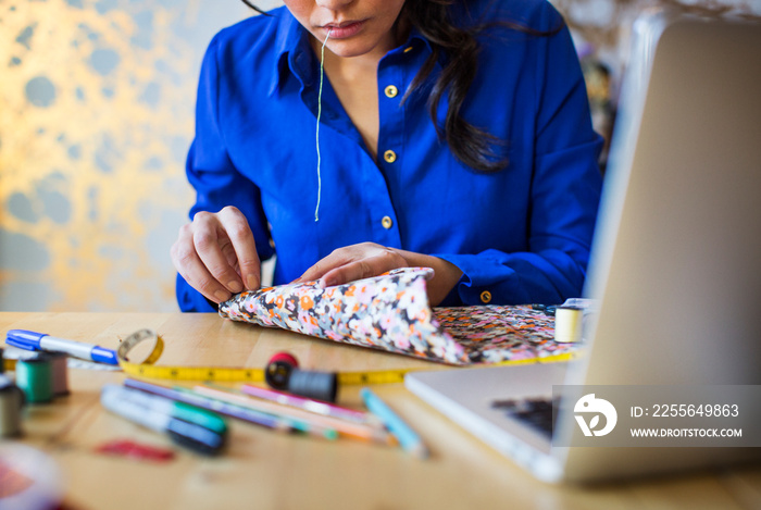 Businesswoman working in home office