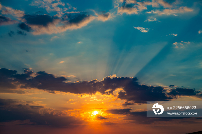 Colorful sunset in the blue sky.