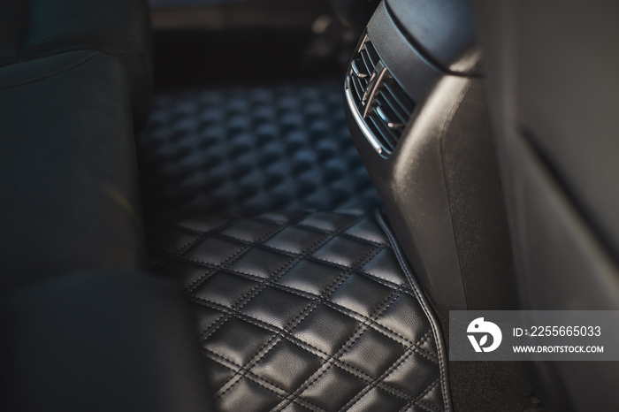 luxury leather floor mat modern car interior second row close up