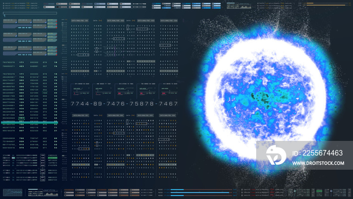 Futuristic motion graphic user interface head up display screen with digital hologram Nuclear Fusion