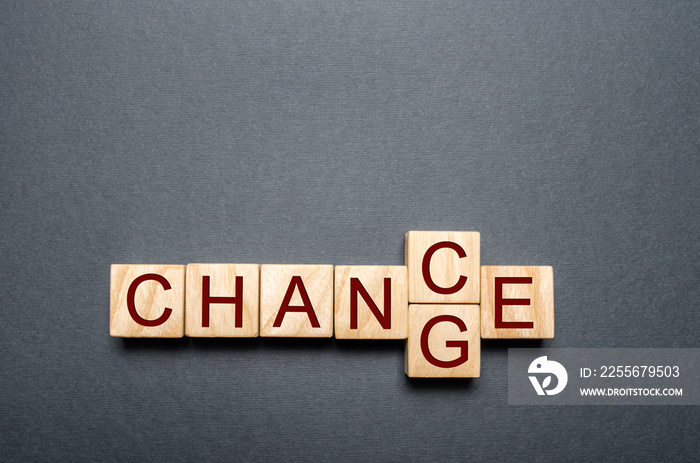 Wooden cube with word change to chance on wood table. Personal development and career growth or chan