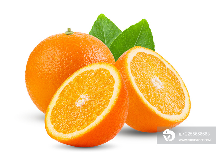 橙色果实，叶片在白色背景下分离