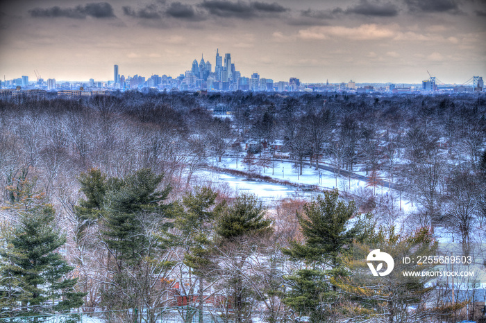 Center City Philadelphia Skyline on a Cold Snowy Day