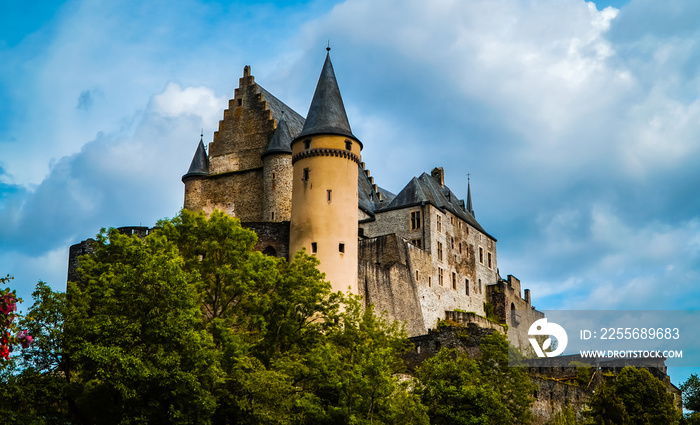 Amazing fairy tale medieval European castle on the hill - Vianden Castle in northern Luxembourg with