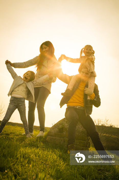 Happy family in the park.