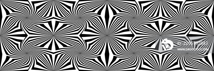 Abstract Seamless Black and White Geometric Pattern with Stripes. Contrasty Optical Psychedelic Illu