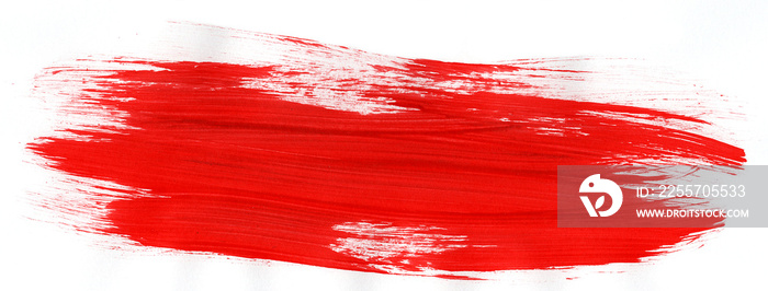 Red strokes of acrylic paint on white background