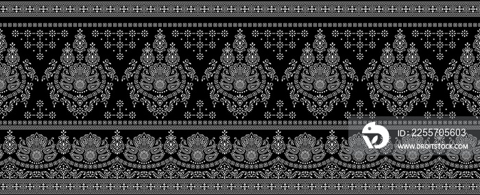 Seamless traditional indian black and white textile fabric border