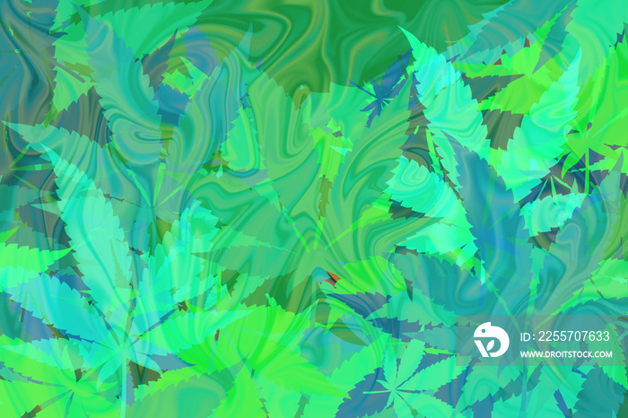 An abstract psychedelic cannabis leaf pattern background image.