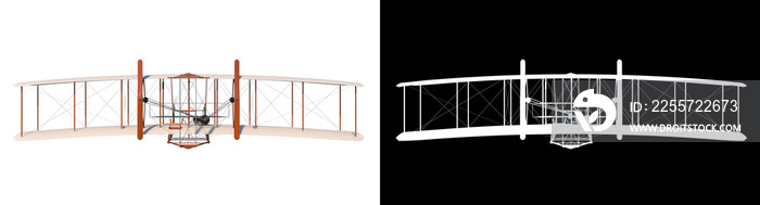 Wright Flyer 1-前视图白色背景alpha png 3D渲染Ilustracion 3D