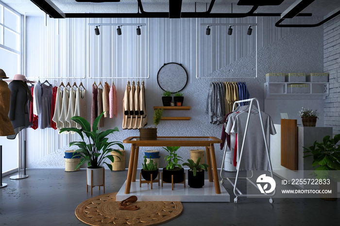 3d render of fashion clothes shop