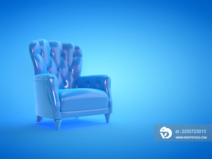 3d rendered illustration of a blue leather arm chair