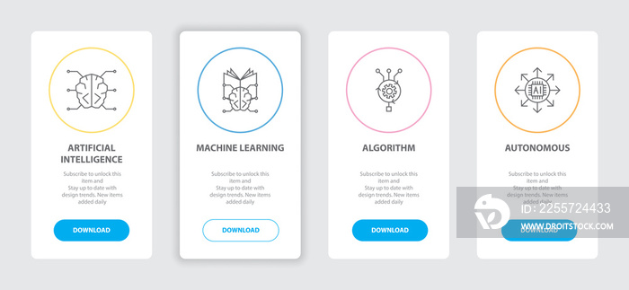 Artificial Intelligence 4 webpage banners line concept template with Artificial Intelligence, Machin