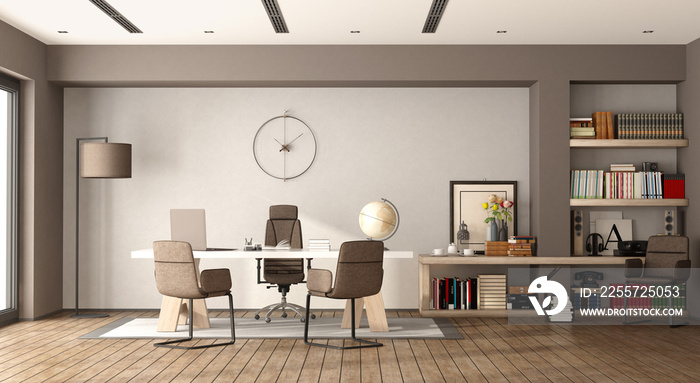 White and brown modern office