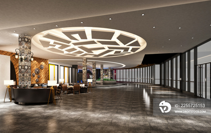 3d render of hotel lobby