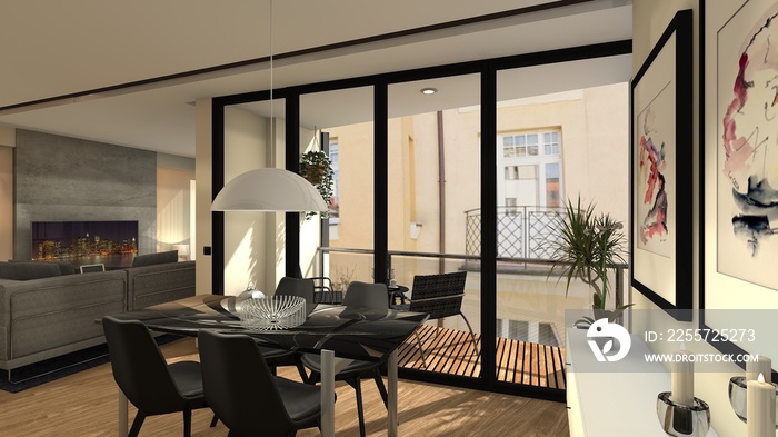 PROYECTO TERRAZA CON VISTAS A LA COCINA .RENDER 3D