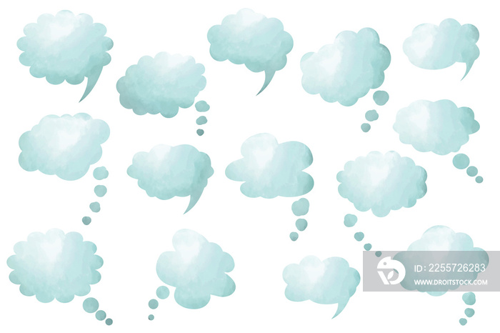 Speech bubbles set, sign talk light blue clouds, message bubbles, dream, talk balloons, quote boxes,