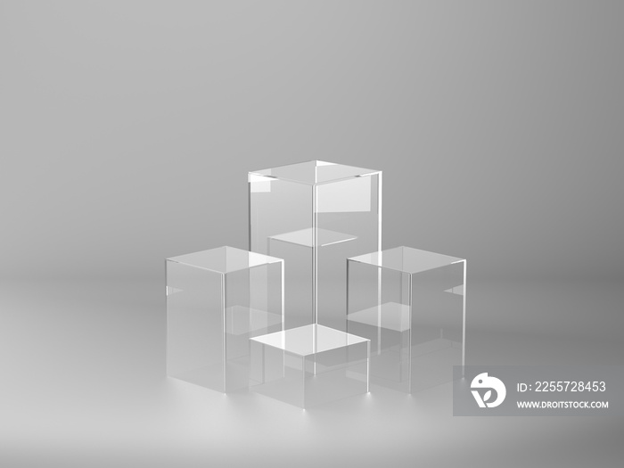 用于展示的玻璃底座，用于设计的平台，空白产品支架，干净的背景.3D渲染
