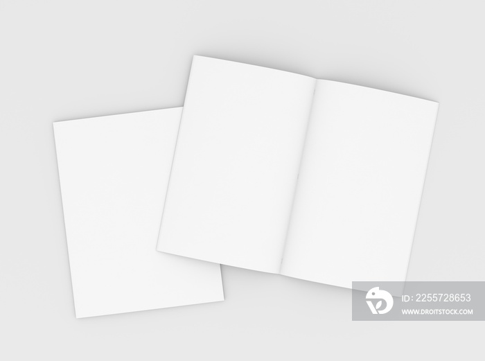 Blank booklet, flyer or brochure mockup template on gray background. 3D Rendering.