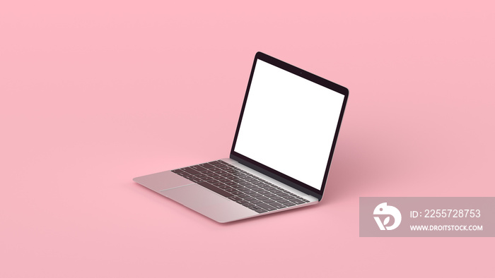 Mockup of Modern Laptop with Blank Screen on Pink Background. 3D Render illustration for Your Design