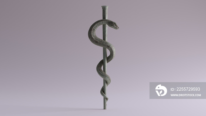 Old Bronze Medical Serpent Symbol Rod of Asclepius  3d illustrations