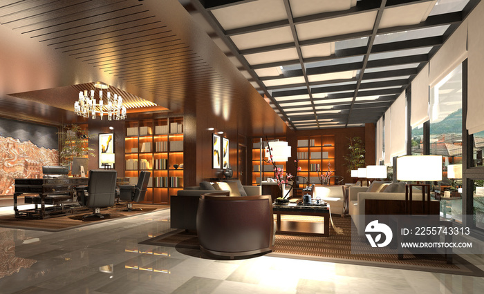 3d render modern working office interior