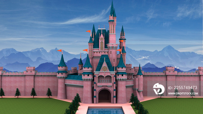 Fantasy fairy tale castle 3D illustration