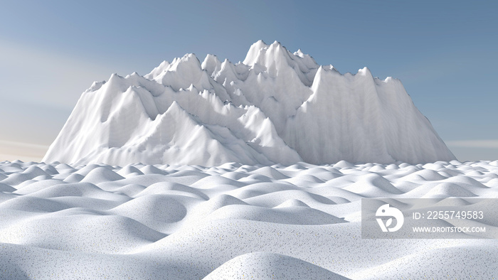 天空背景的白雪。3D插图，3D渲染