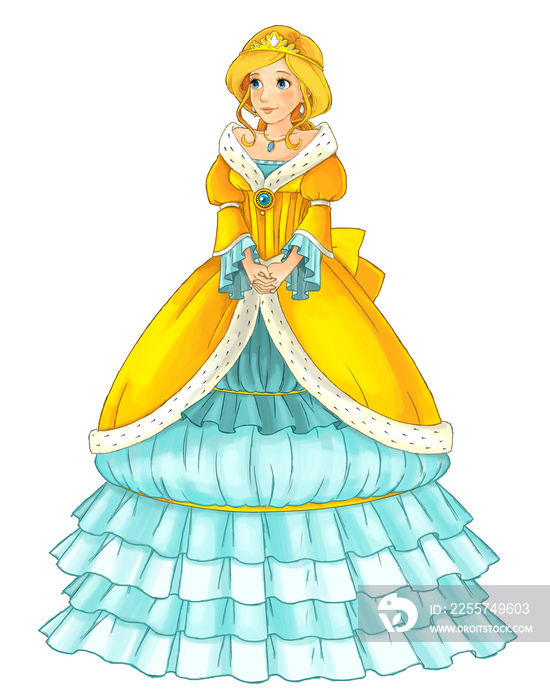 白色背景下美丽公主的卡通场景-儿童插图
