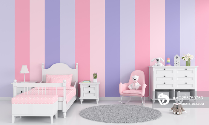 Girl child bedroom interior for mockup, 3D rendering