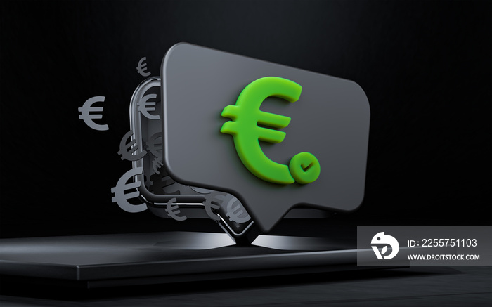 Green Euro dollar sign mark in dark background use for cover, card, social media, poster