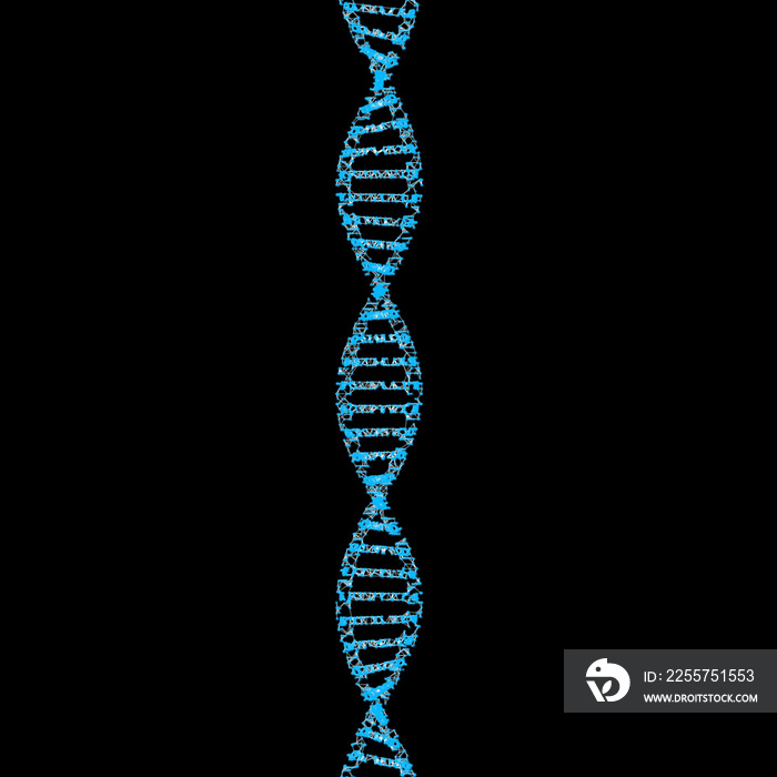 DNA, helix model medicine and network connection lines isolated on black background. Abstract futuri