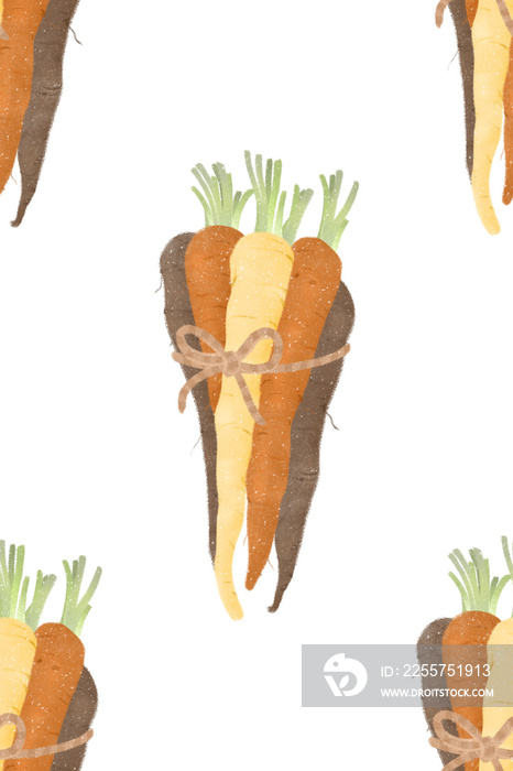 healthy vegetables rainbow carrots seamless pattern on transparent background