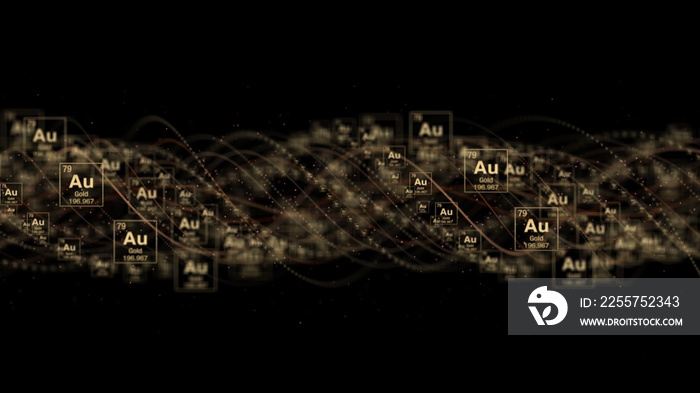 GOLD化学符号，AU，周期表，计算机图形，背景，渲染，插图
