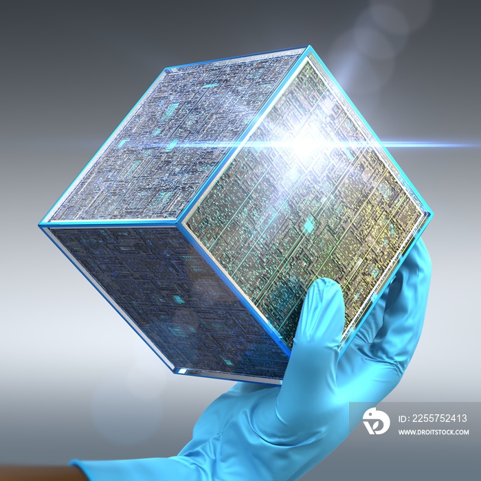 近距离观察一颗科学的小型立方体卫星，远程通信的未来概念