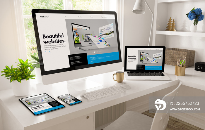 home office desktop showing website creator